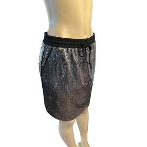 NWT Women M Anthropologie Harlyn Black Silver Sequin Shimmer Sparkly Mini Skirt